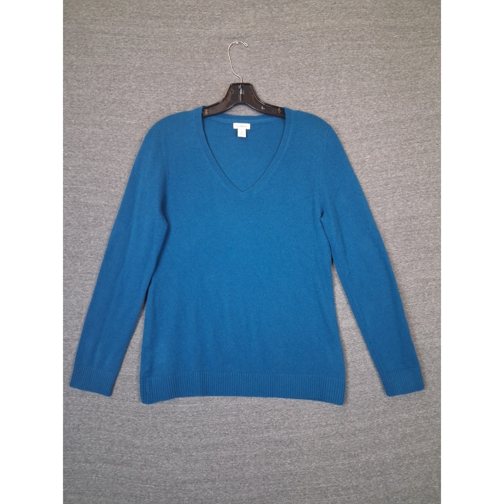 LL Bean Sweater Womens M Blue 100% Cashmere Wool Knit Lightweight Cabin Capsule